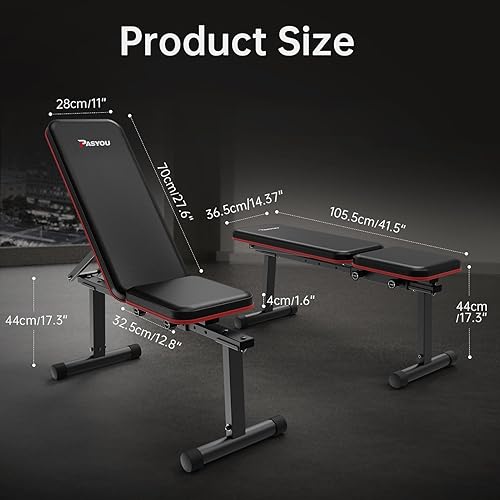 PASYOU Hantelbank Flachbank Verstellebare, 90°Vertikal,Schräg- und Flachbankübungen, 5-Fach Verstellbarer, Krafttrainingsbank für zu Hause oder im Fitnessstudio 300kg Gewichtskapazität