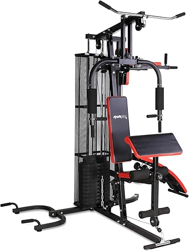 SportPlus Kraftstation, Multifunktionale Fitnessstation inkl. Gewichte, verstellbare Sit-Up-Bank, Dip-Station, Liegestützgriffe, SP-HG-015, Black/Sun…