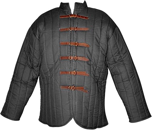 SAY Mittelalter Gambeson mit Lederschnallen – Schwarz