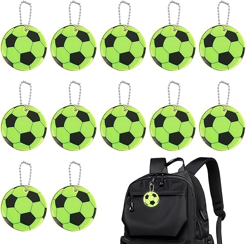 12 Stück Reflektor Anhänger Fussball, Sicherheits Reflektor Anhänger, Reflektierender Fußballanhänger, Anhänger Schulranzen für Jungen Mädchen Schulranzen Jacke Running Rucksack, Schlüssel, Haustiere