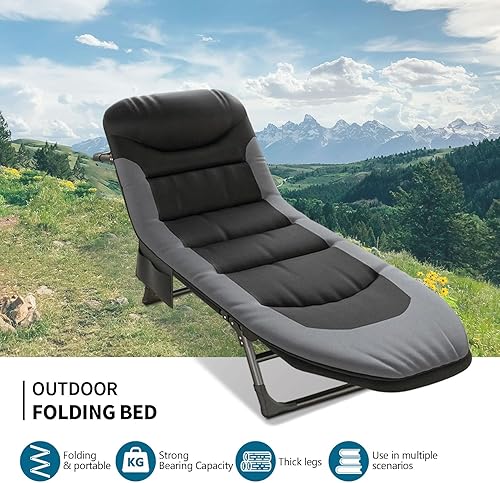 T-ZBDZ Feldbett Klappbar, Campingbett Faltbar mit Matratze, Campingliege Liegestuhl mit Tragetasche, 6-Fach Verstellbar, Klappbett Camping für Outdoor Reisen Garten Balkon Büro, Schwarz