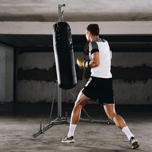 VEVOR Boxsack-Ständer, Stahl, strapazierfähig, Trainingsgerät, höhenverstellbar, mit beschwertem Boden, hält bis zu 180 kg, freistehender Sandsackständer für Zuhause, Fitnessstudio, Fitness