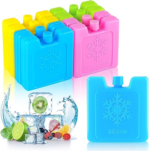 Agoer Kühlakkus für Kühlbox 4 Farben, 6/8/12 Stück Mini Kühlakku 7.5 x 7.5cm - Kleine Kühlpads Ice Packs Kühlpack für Brotdose Lunchbox Kühlbox