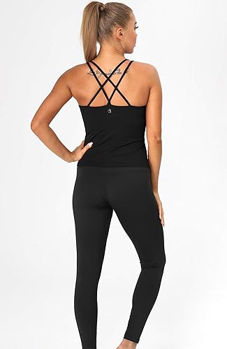 icyzone Damen Sport Top mit Integriertem BH - Longline Gepolsterter Yoga-BH Ohne Bügel, 2 in 1 Gym Fitness Tanktop