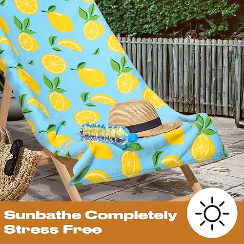 DREAMSCENE Mikrofaser-Strandtuch, Blaue Zitrone, Badehandtücher für Erwachsene, superschnell trocknendes Handtuch, Pool, Fitnessstudio, Sommer, Strand, Urlaub, 71 cm x 152 cm