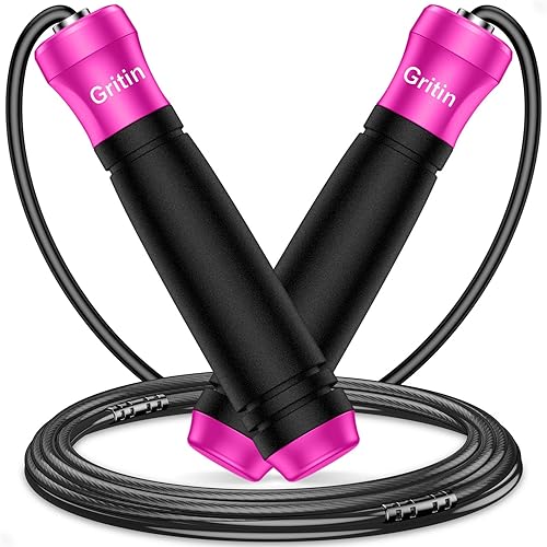 Gritin Springseil, Speed Rope Verstellbar mit Rutschfest & Ergonomisch Griffe, 3 Meter Länge Einstellbar Seil mit Skalenmarkierung, für Fitness & Ausdauer & Seilspringen, inkl. Längenversteller