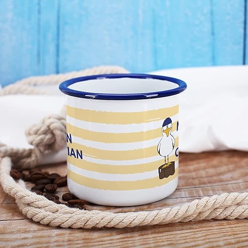 Herz & Heim® Maritime Emaille Tasse mit Namen - Moin Moin