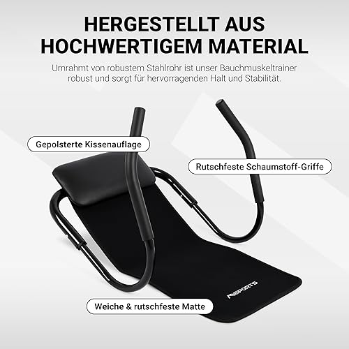 MSPORTS AB Roller - Bauchtrainer | Premium Bauchroller mit Kopfstütze & Matte - klappbar - platzsparend | für Bauchmuskel Training & Fitness