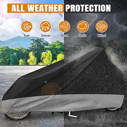 Lastenrad Abdeckung, Fahrradabdeckung wasserdicht aus 420D Oxford-Gewebe verschweißte Innennähte Fahrradgarage für Lastenrad Abdeckplane Fahrradschutzhülle Cargo Bike einspurig