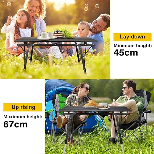 Synlyn Tragbar Campingtisch Klapptisch 90 x 52 x (45-67) cm Aluminium Camping Tisch Falttisch Reisetisch für Camping Outdoor Picknick BBQ Wandern Reise Angeln - Silber, Schwarz