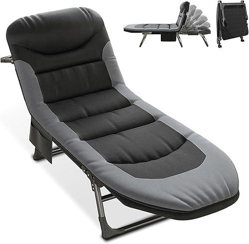 T-ZBDZ Feldbett Klappbar, Campingbett Faltbar mit Matratze, Campingliege Liegestuhl mit Tragetasche, 6-Fach Verstellbar, Klappbett Camping für Outdoor Reisen Garten Balkon Büro, Schwarz