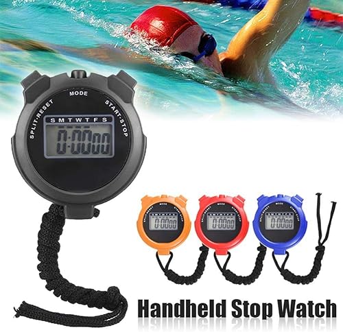 Digitale Stoppuhr, Wasserdicht, Professionell, Leicht, Tragbar, Elektronische Stoppuhr, Digitale Timer-Stoppuhr mit Trageband (Schwarz)
