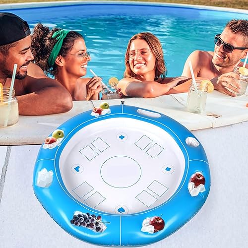 Uonguon Schwimmender Spieltisch, aufblasbare Schwimmstange, 100 x 100 cm, faltbarer Billardtisch mit Getränkehaltern, Schwimmschwimmer für , See, Kreuzfahrt, Camping und Reisen