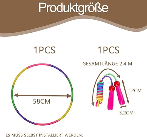 2 Stück Passend Hula Hoop Reifen Kinder 4 Jahre, Abnehmbar Einstellbar für Springseil Kinder 8 Jahre, Fitnessgeräte für Jungen Und Mädchen Ab 4 Jahren Geeignet Geburtstags Und Feiertagsgeschenke