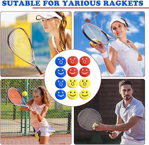 SNONESIY 12 Stück Tennis Dämpfer Lustig,Tennis-Vibrationsdämpfer,Tennis Zubehör,Elastisches Silikonmaterial,Interessantes Ausdrucksdesign,Effektive Stoßdämpfung,Geeignet für Tennisschläger