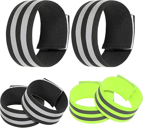 6 Stück Elastisch Fahrrad Hosenklammer, Elastisch Reflektorband, Reflektierende Sicherheits joggen Armband für Radfahren, Joggen, Outdoor, Wandern