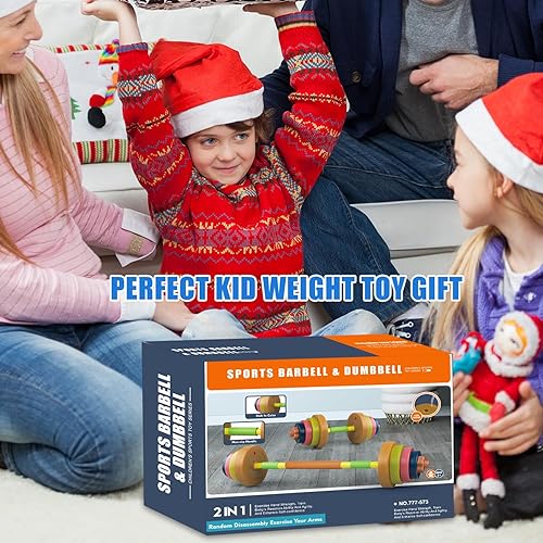 Hitish Trainings Gewichte Set für Kinder, 2-In-1 Trainings Gerät mit Langhantel und Kurzhantel, Fitness Spielzeug für Anfänger Gewicht Heben Training Fitness, Einstellbare Füllung mit Sand oder Wasser