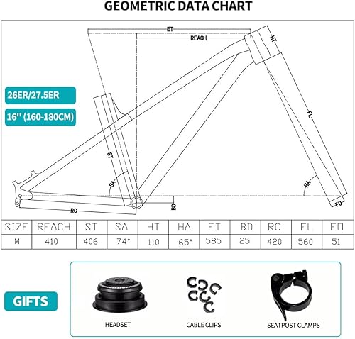 HSIRYAOHD Dirt Jump Bike Rahmen 26er 27,5er AM Hardtail Mountainbike Rahmen 40,6 cm Scheibenbremse Boost Rahmen 12 x 148 mm Steckachse Aluminiumlegierung Rahmen mit Steuersatz-Sattelstützenklemme
