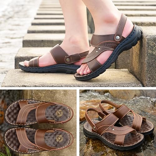 LTHTX Herren-Sandalen aus Leder, bequem, atmungsaktiv, Sport-Sandalen, offene Zehen, Urlaub, Strand, Hausschuhe für den Sommer