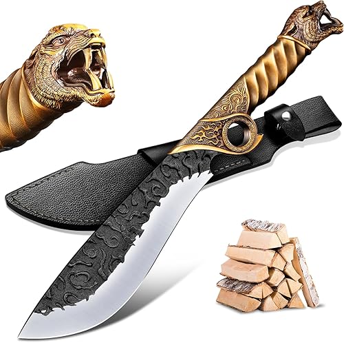 Purple Dragon Outdoor Messer Großes - 5mm Klingenrücken, Survival Messer aus Manganstahl, Full Tang Machete mit Zinklegierungs-Griff und Scheide, Ideal für Holz hacken, Geschenk für Männer, Schwarz