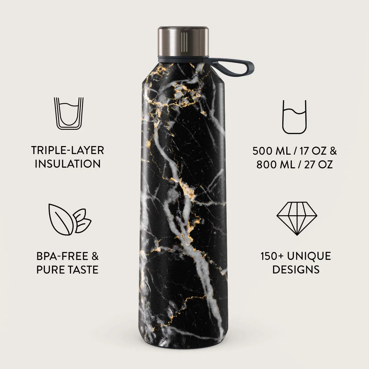 Make A Wish - Gold Marble Water Bottle