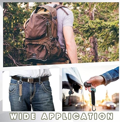 4 Stück Schlüsselanhänger, Schlüsselband mit Karabiner Geflochtenes Lanyard für Survival Camping Wandern(Schwarz, Orange, Tarngrün、Tarn-Khaki)