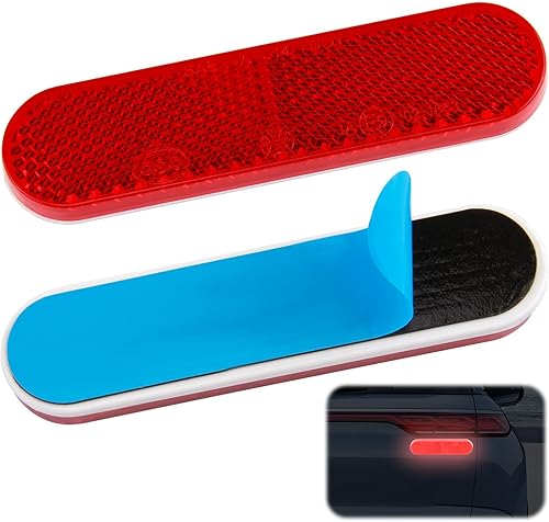 2 Stück 90 * 20 * 8mm Motorrad Reflektor Kennzeichenhalter Hinten Selbstklebend E4-Geprüft Katzenaugen Rückstrahler für Fahrrad und E-Scooter Fahrrad (Rot)
