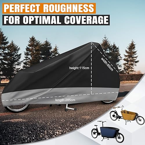 Lastenrad Abdeckung, Fahrradabdeckung wasserdicht aus 420D Oxford-Gewebe verschweißte Innennähte Fahrradgarage für Lastenrad Abdeckplane Fahrradschutzhülle Cargo Bike einspurig