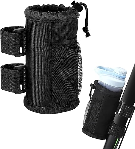 Trinkflaschenhalter Fahrrad mit Netztaschen, Getränkehalter Fahrrad Isoliert, Fahrrad-Trinkflaschenhalter Geeignet für Klappräder, Kinderwagen, Schraubenlose Fahrräder (Schwarz)