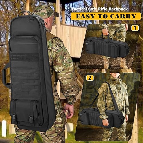 GOBUROS Tactical Rifle Bag Rucksack für 91 cm Gewehre, weicher Gewehrkoffer mit 3 Magazinhaltern, gepolsterten Schultergurten, abschließbarem Reißverschluss und Molle-System für Jagd und Schießen