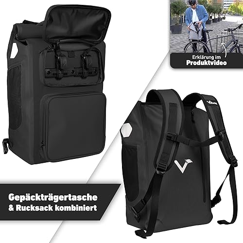 Valkental® UrbanX 2in1 Fahrradtasche & Rucksack kombiniert [28L Volumen] wasserdichte Gepäckträgertasche mit abschließbarer Befestigung – Elegante Radtasche & stylischer Rucksack – Geprüfte Qualität