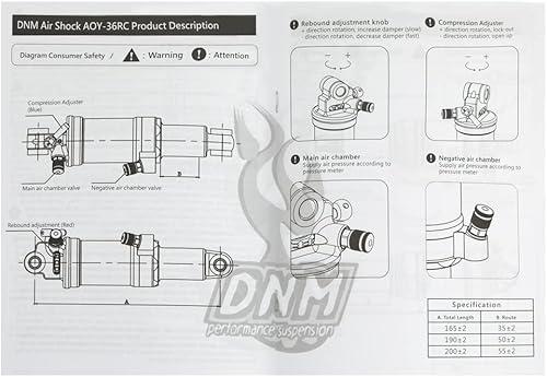 DNM AOY-36RC ST1476*N 190x50mm MTB Air Rear Shock With Lockout, Gold