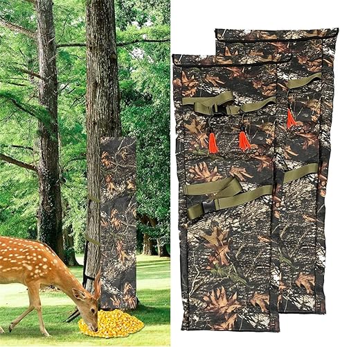Hirsch Fütterung Tasche, Tragbare Schwerkraft Hirsche Futterautomat Camouflage Jagd Futterspender mit Verstellbaren Riemen zur Befestigung am Baum, Wetterfestes Oxford-Gewebe-2pcs