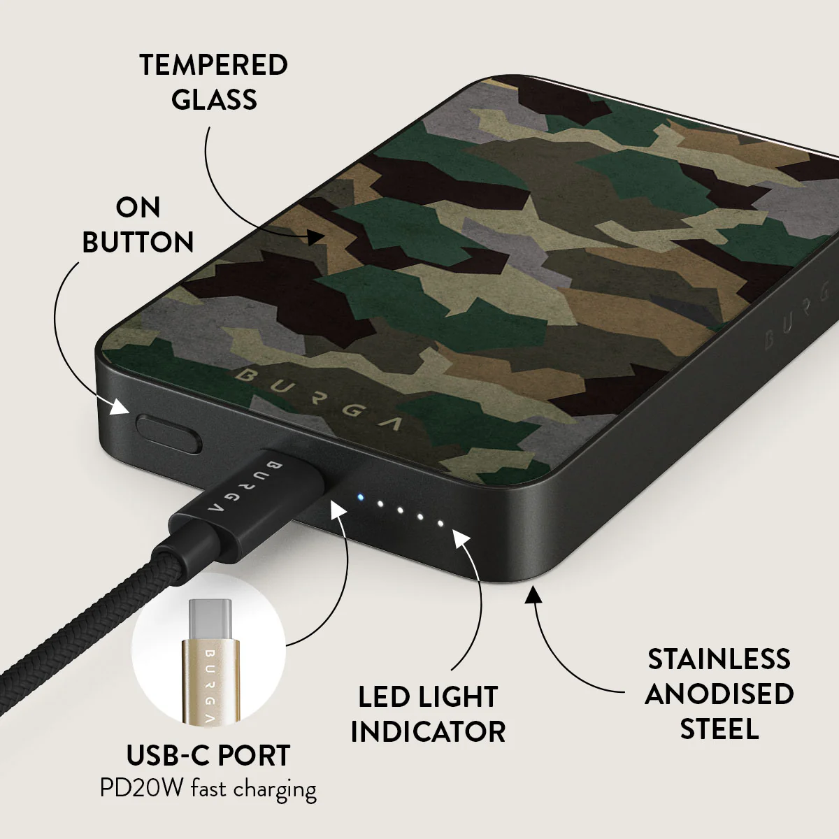 Tropical Green Camo - Magnetic Power Bank