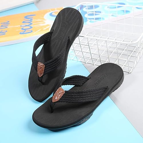 Zehentrenner Leder mit Arch Support Sandalen Sommer Männer Frauen Neigung Ferse Strand Flip Flops Weich Leder Stoff Badelatschen Sommer Beach Rutschfest Pantoletten Hausschuhe