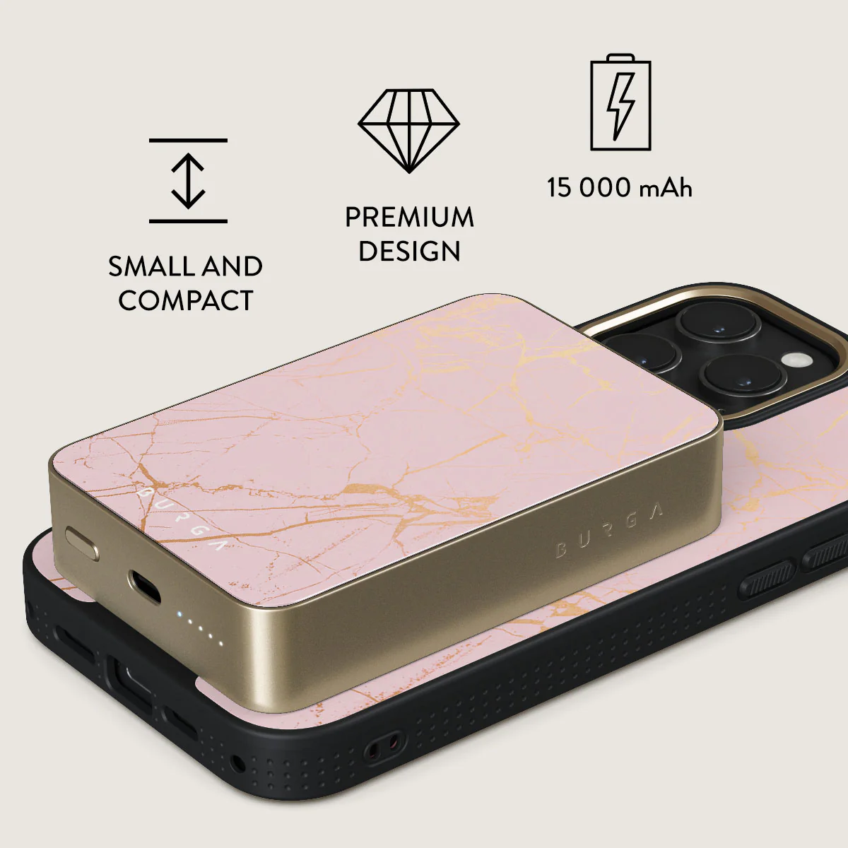 Peachy Gold - Pink Marble Magnetic Power Bank