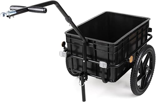 Duramaxx Big-Mike - Fahrradanhänger, Lastenanhänger, Handwagen, mit Hochdeichsel, Transportbox mit 70 Liter Volumen, Max. 40kg, Kugel-Kupplung für Fahrräder mit 26'' - 28''