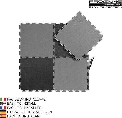 PROGAME Tatami Matte 3,5 cm Kit 8 Stück GYM-HOME Schwarz/Grau 50x50 cm Tatami Puzzle Tatamimatte