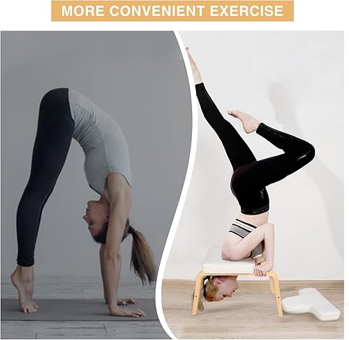Eumatenova Yoga Kopfstandhocker，Kopfstandhocker，Kopfstandstuhl für Gleichgewichtstraining, Inversion Stool w/Solid Wood Frame & Detachable PU Auflagen