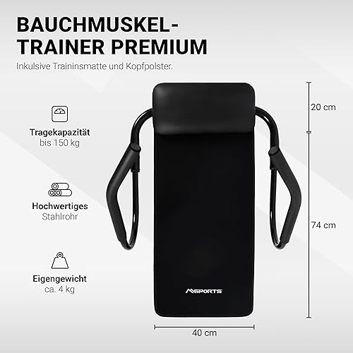 MSPORTS AB Roller - Bauchtrainer | Premium Bauchroller mit Kopfstütze & Matte - klappbar - platzsparend | für Bauchmuskel Training & Fitness