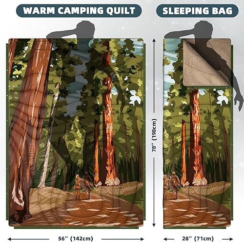 KawaGebo Kamp Sherpa Outdoor Decke Warm & Ultraleicht mit Packsack，N IN 1Camping Decke wasserabweisend，Poncho & Schlafsack Campingdecke Zum Schlafen,Deinem Van,145x200cm