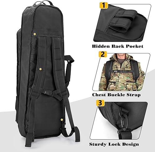 GOBUROS Tactical Rifle Bag Rucksack für 91 cm Gewehre, weicher Gewehrkoffer mit 3 Magazinhaltern, gepolsterten Schultergurten, abschließbarem Reißverschluss und Molle-System für Jagd und Schießen