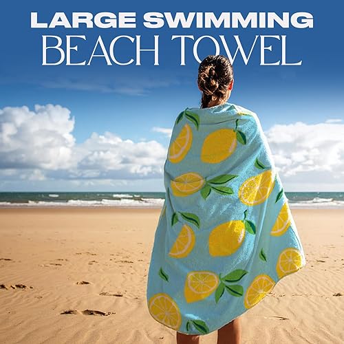 DREAMSCENE Mikrofaser-Strandtuch, Blaue Zitrone, Badehandtücher für Erwachsene, superschnell trocknendes Handtuch, Pool, Fitnessstudio, Sommer, Strand, Urlaub, 71 cm x 152 cm