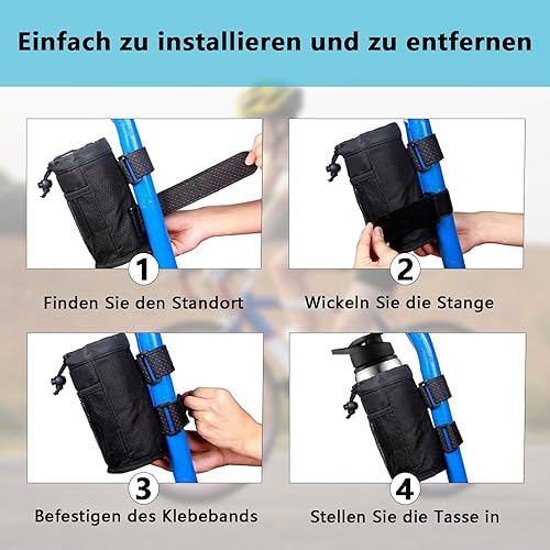 Trinkflaschenhalter Fahrrad mit Netztaschen, Getränkehalter Fahrrad Isoliert, Fahrrad-Trinkflaschenhalter Geeignet für Klappräder, Kinderwagen, Schraubenlose Fahrräder (Schwarz)