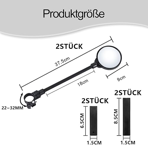 2 Stück Rückspiegel Fahrrad Rückspiegel, Fahrradspiegel 360°Einstellbar und Drehbar, Fahrrad Spiegel Fahrradrückspiegel Mirror für 22-32mm Lenker für FahrradMountainbike Rennräder