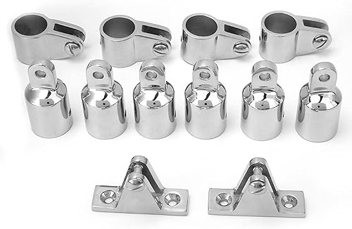 12 Stück 3-Bogen Bimini Top Scharnier Schienenmontage Boot Bimini Top Abdeckkappe Edelstahl Bootsbeschläge Hardware Scharnier Montage Kiefer Schieber Bimini Top Eye End Kit