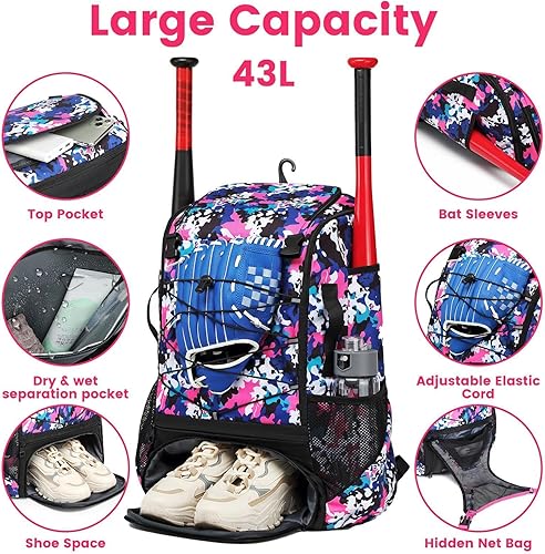 Youth Baseball Equipment Bag | Lightweight Baseball Backpack | Aterproof Baseball Bag | Tball Equipment Bag Softball Gear Bag Baseball Accessory Bag Lightweight Softball Bag With Multiple Compartments