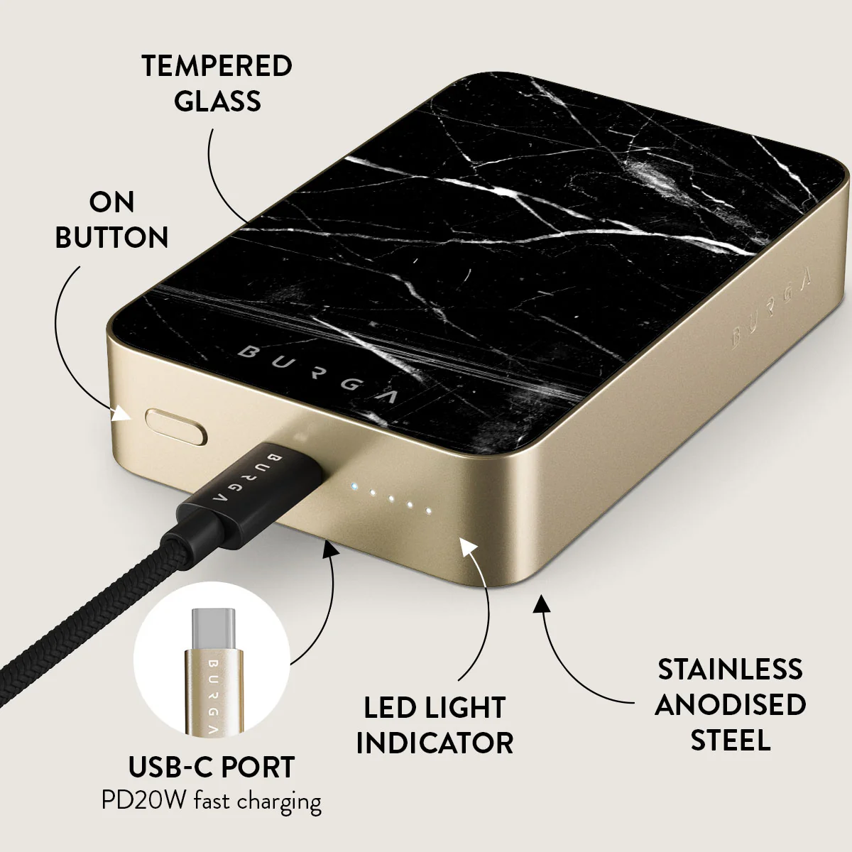 Noir Origin - Black Marble Magnetic Power Bank