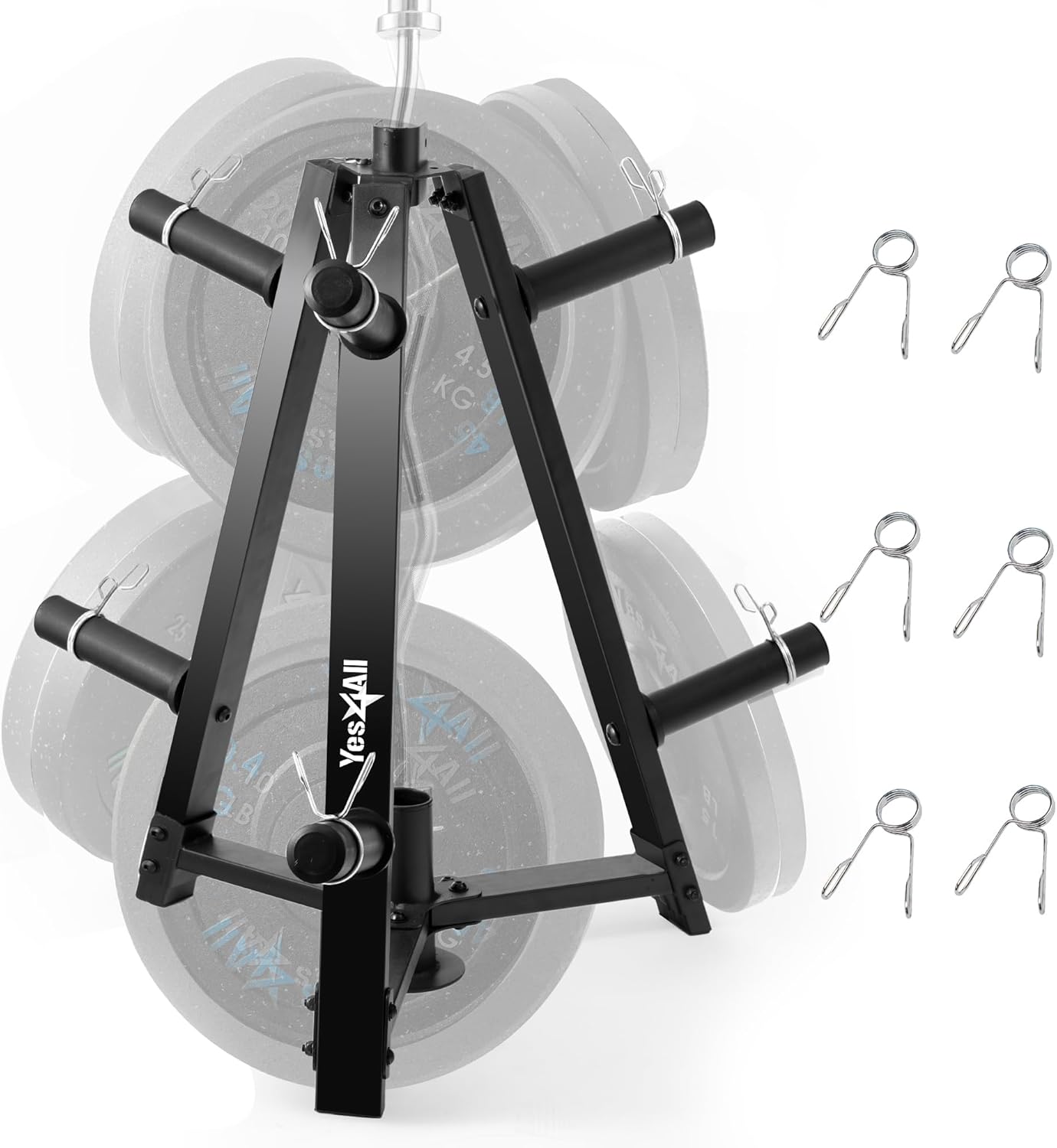 Yes4All 6 Heringe und 4 Langhantel-Aufbewahrungsregale, belastbar bis zu 540 kg, Wandmontierter Hantelscheiben-Baum und Langhantelhalter