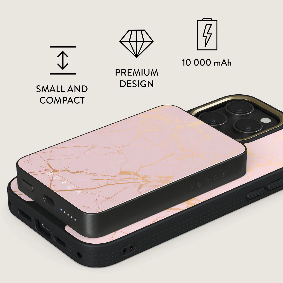 Peachy Gold - Pink Marble Magnetic Power Bank
